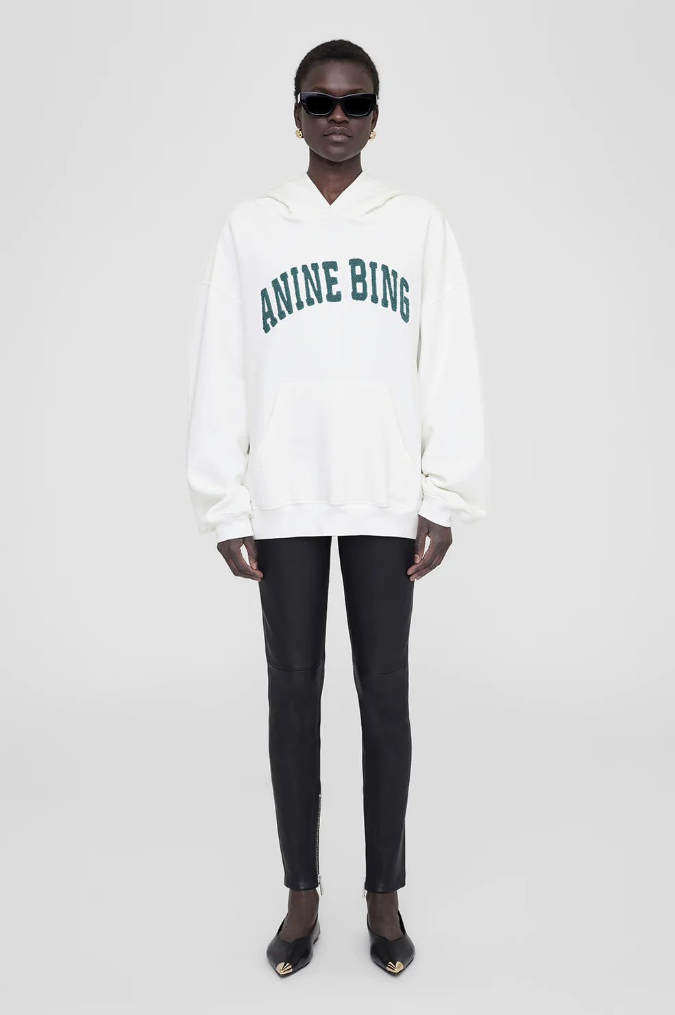 ANINE BING Harvey Sweatshirt Ivory with Dark Sage Martin