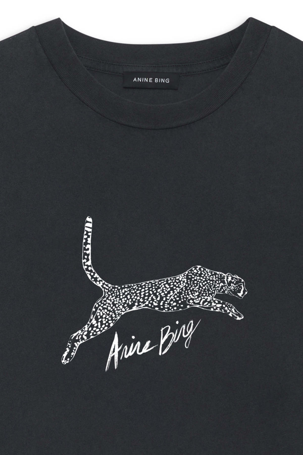 ANINE BING Walker Tee Spotted Leopard Washed Black Martin