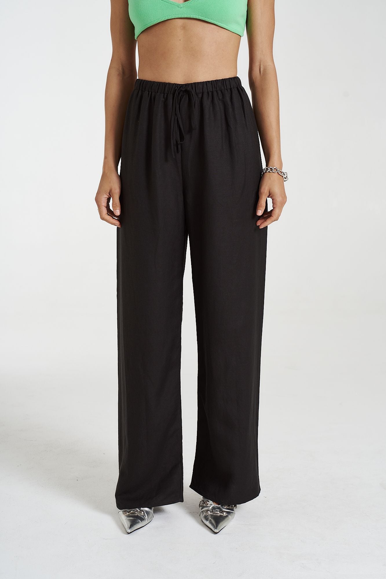 Elastic Waist Pants - Black