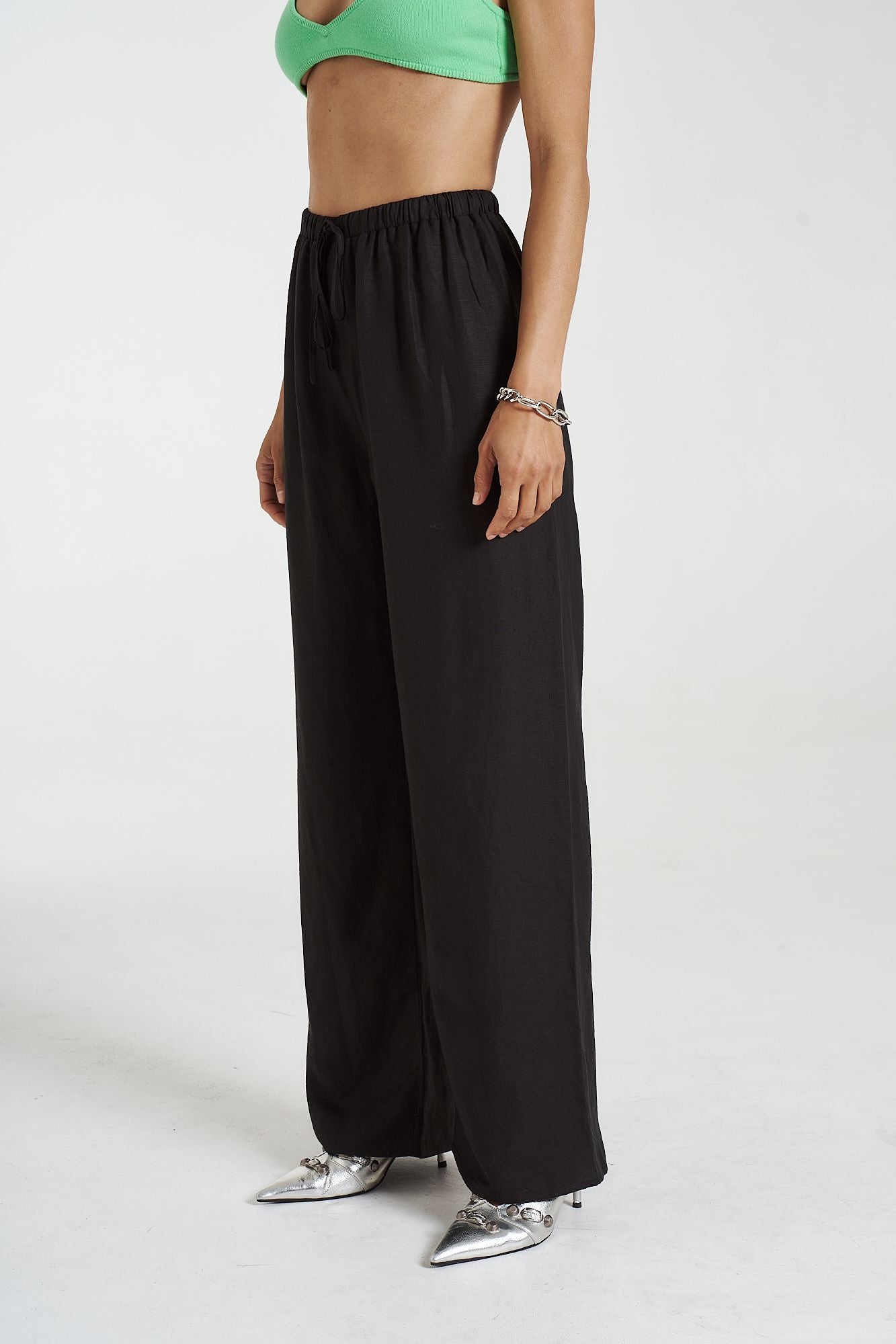 Elastic Waist Pants - Black