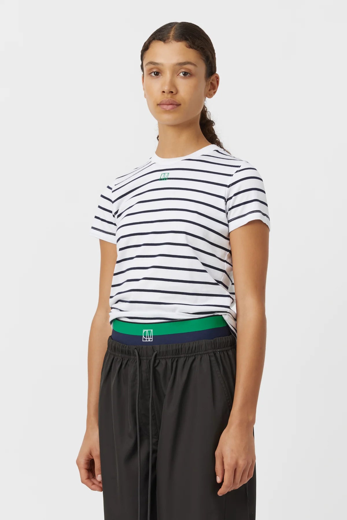 Sora Tee - White with Navy Stripe