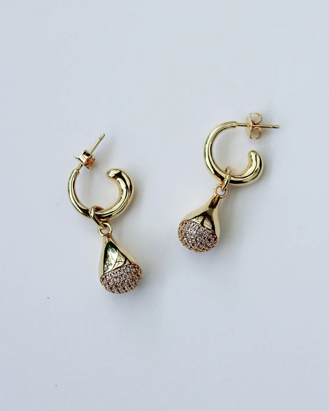 Droplet Pave Charm Earrings: 18K Gold + Topaz