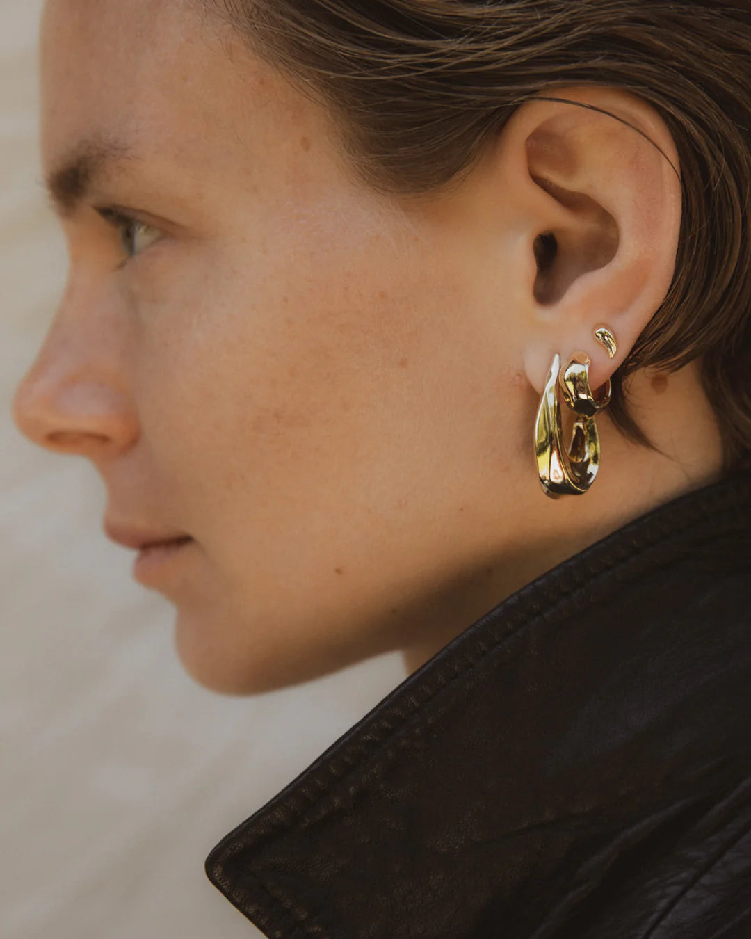 Hook Hammered Earrings - Brass + 18k Gold Plating