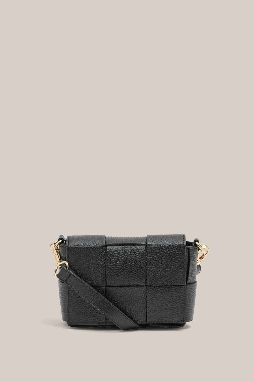 Margot Mini Black Leather Woven Bag