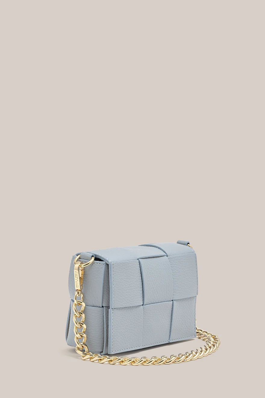 Margot Mini Powder Blue Leather Woven Bag