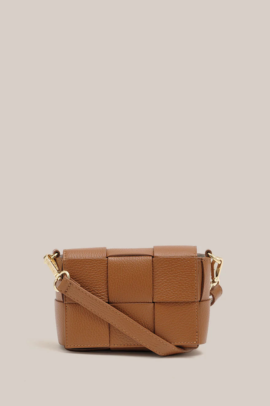 Margot Mini Tan Leather Woven Bag