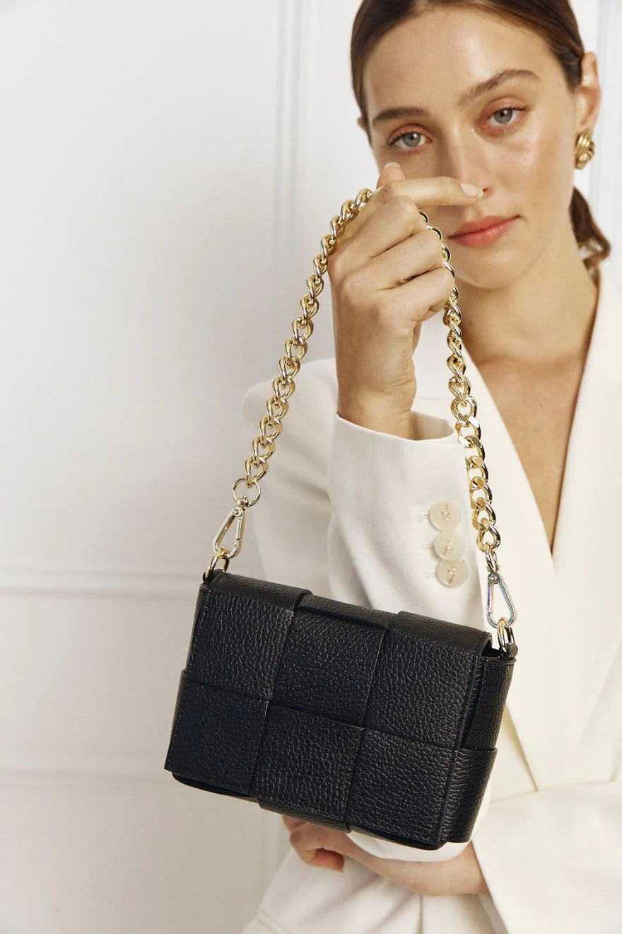 Margot Mini Black Leather Woven Bag