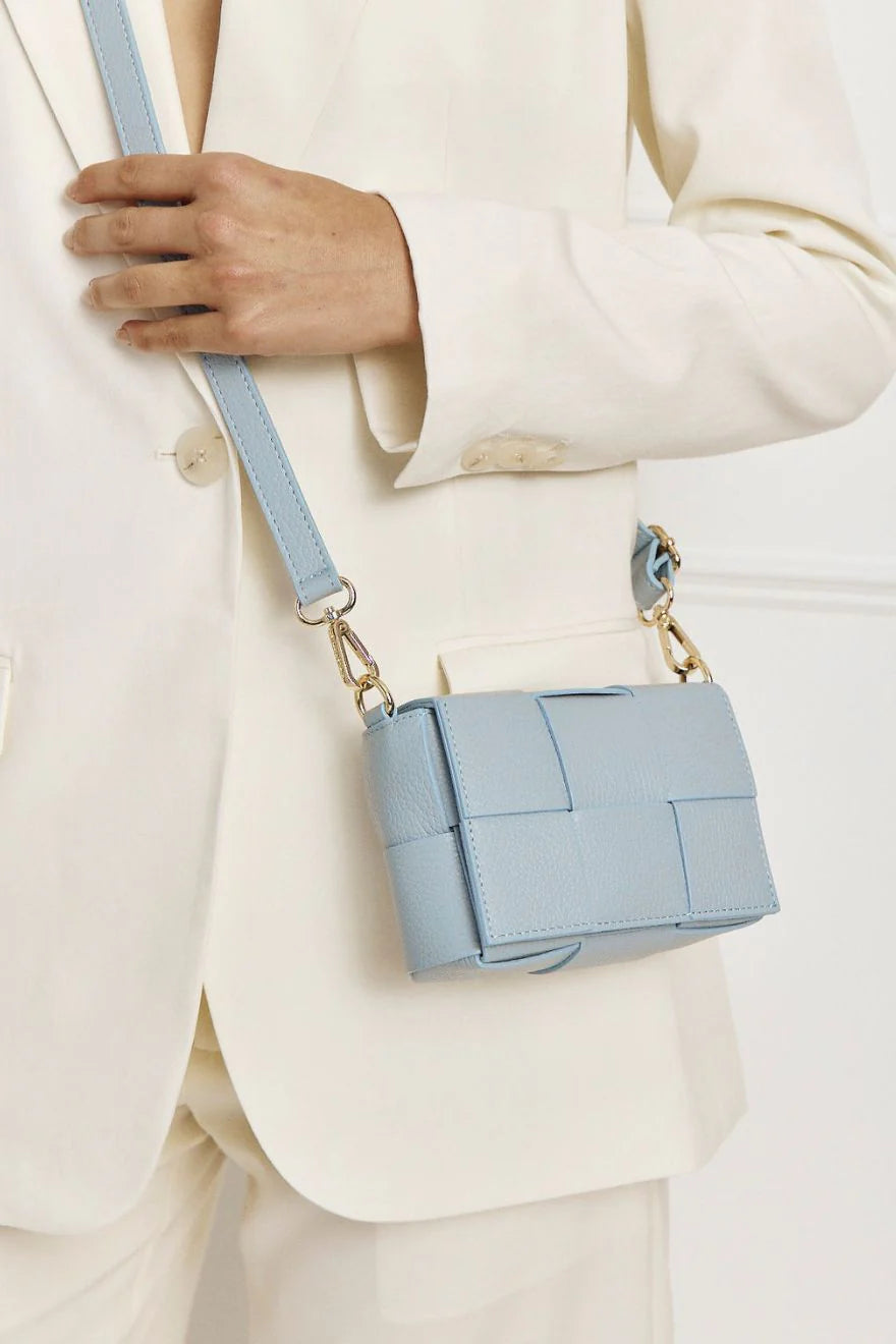 Margot Mini Powder Blue Leather Woven Bag