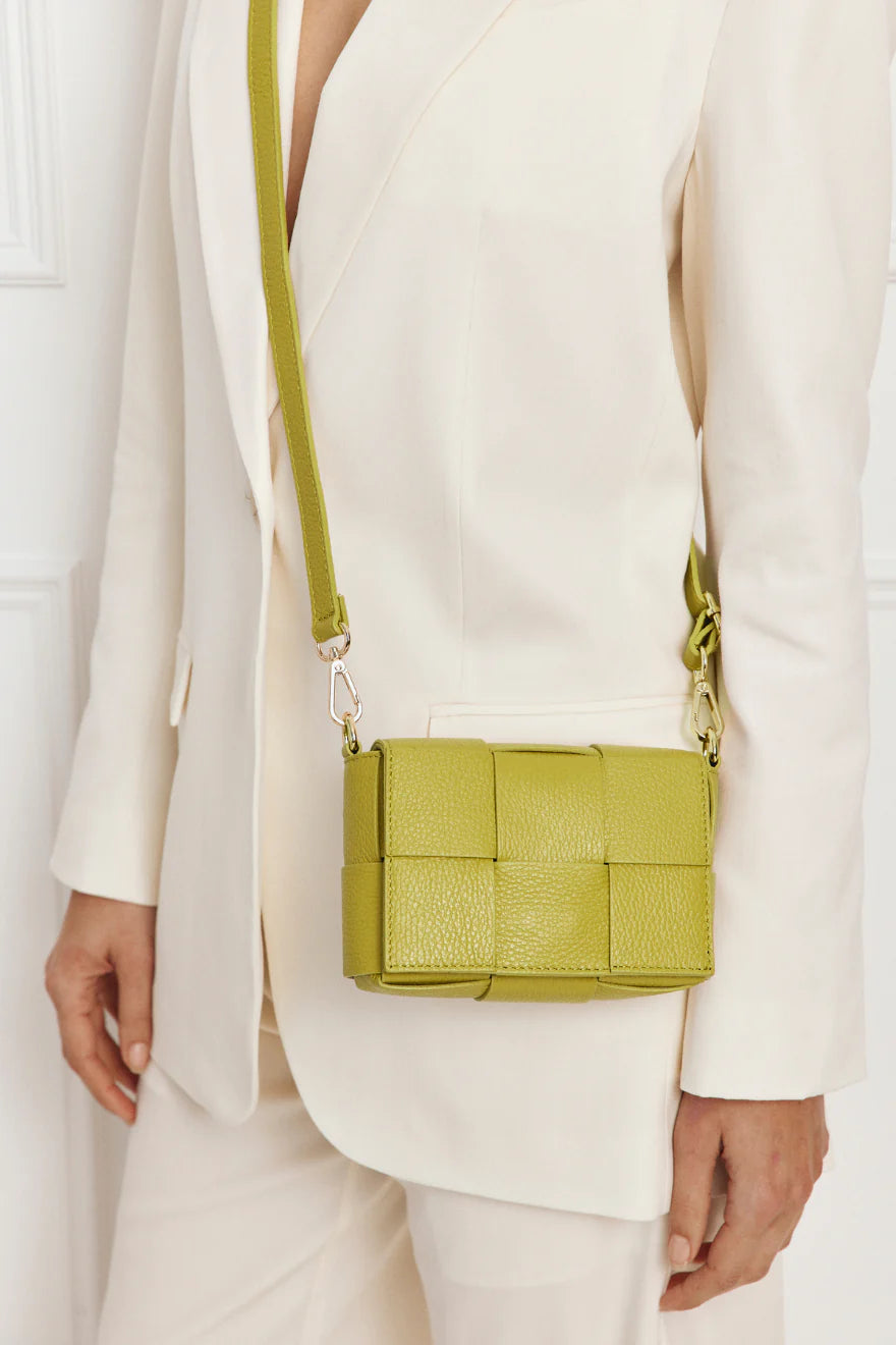 Margot Mini Pistacchio Leather Woven Bag