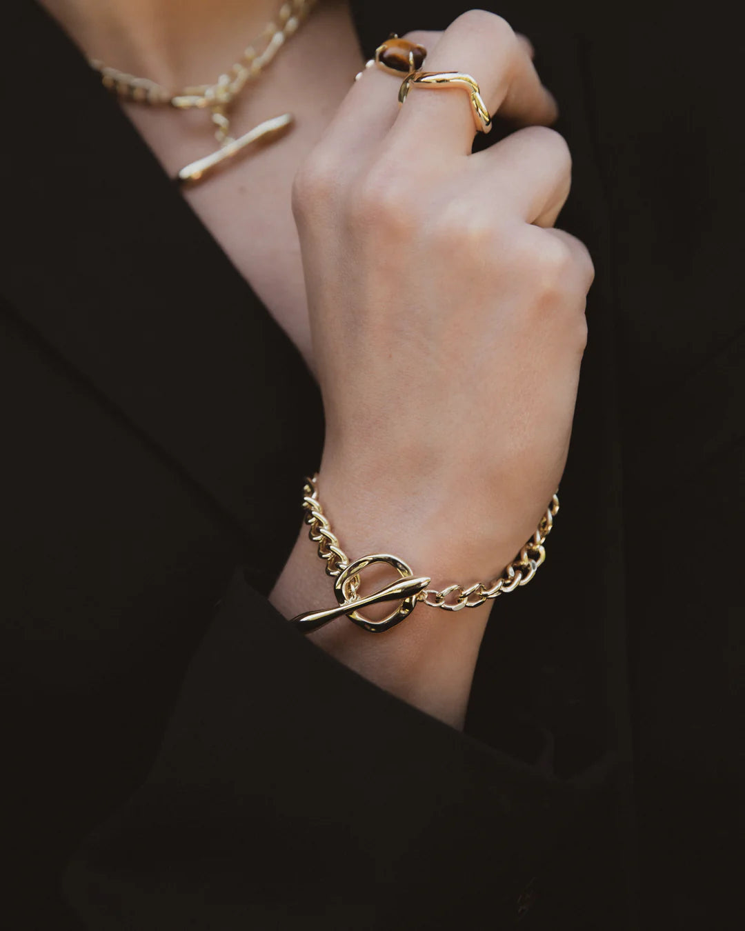 Mixed Fob Chain Bracelet: Brass + 18k Gold