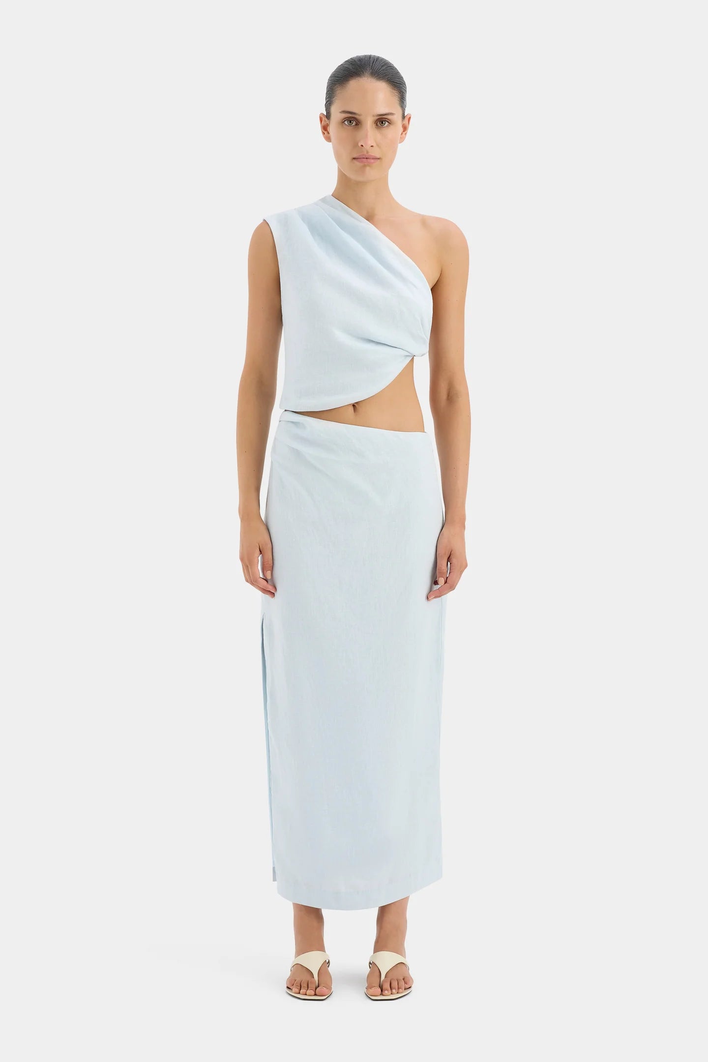 Iris Asymmetric Midi Skirt - Light Blue