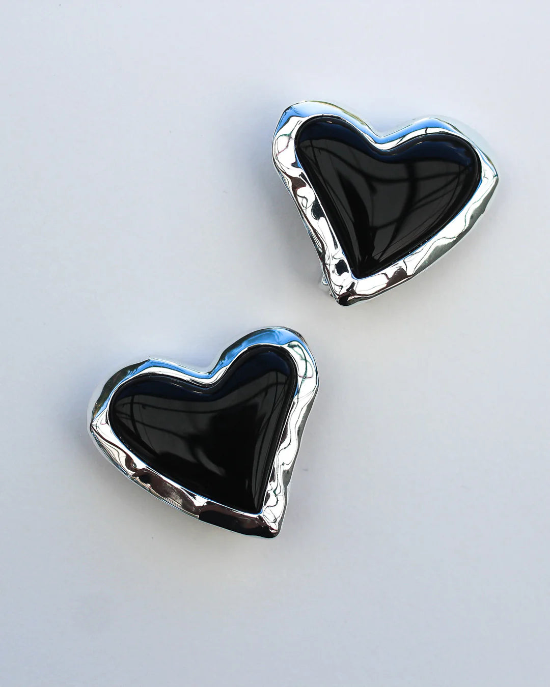 Whitney Heart Statement Earrings - Sterling Silver + Onyx