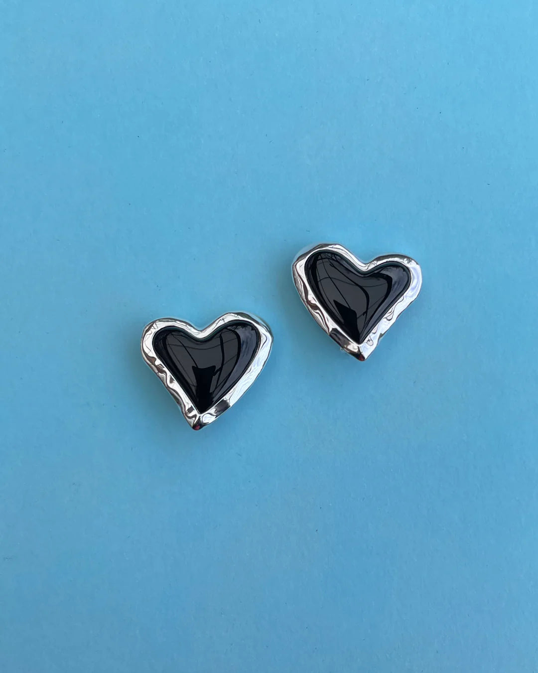 Whitney Heart Statement Earrings - Sterling Silver + Onyx